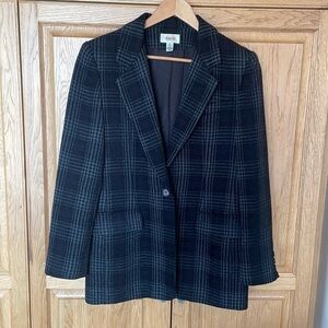 Talbots Plaid Button Up Wool Blazer Black/Grey size 10